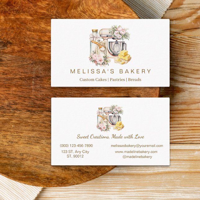 Vainilla Floral Bakery Mixer Cooking ingredients Business Card (Creator Uploaded)