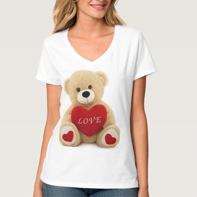 Vaishno Soft Toys Teddy Bear with Red Heart – Lova T-Shirt (Front)