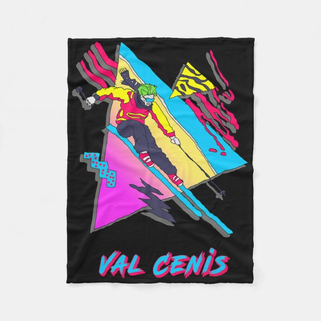 Val Cenis Retro Ski Skiing Character With Abstract Fleece Blanket (Front)