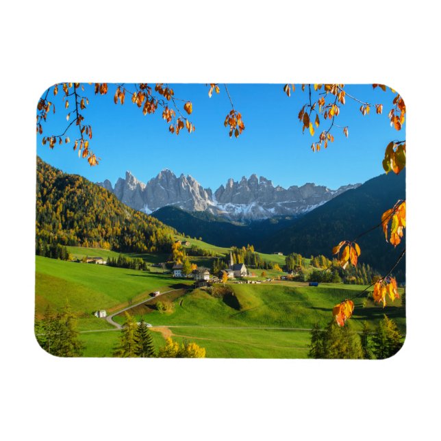 Val di Funes valley in autumn rectangular magnet (Horizontal)