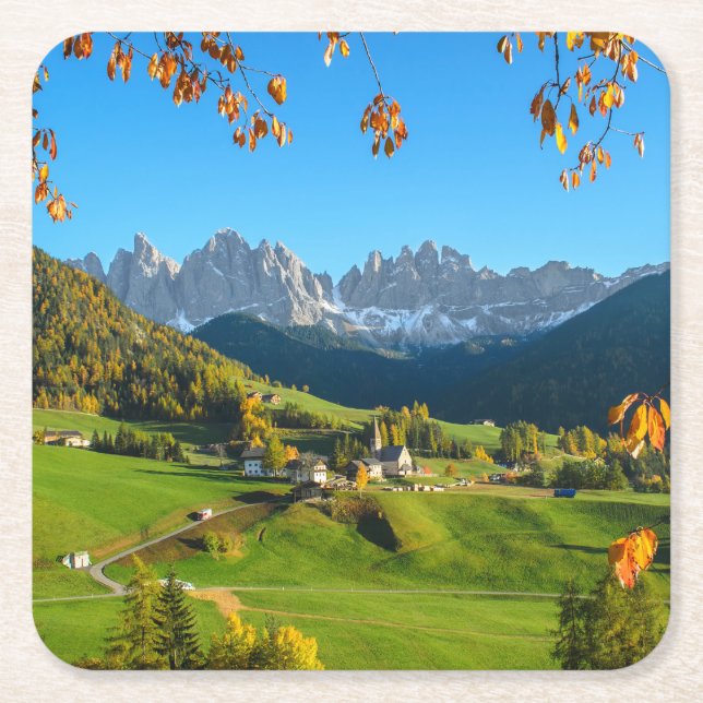 Val di Funes valley with autumn leaves coaster (Front)