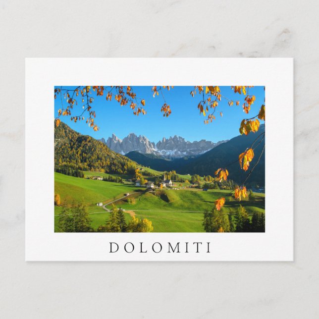 Val di Funes valley with autumn leaves white card (Front)