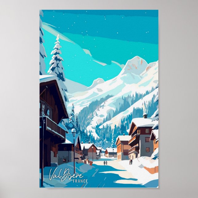 Val Disere France Art Vintage Travel Illustration Poster (Front)