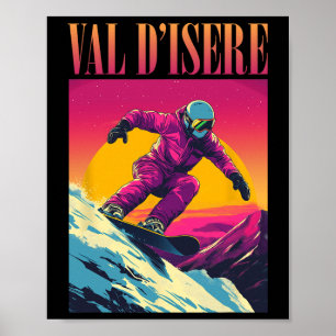 Val D'isere France Retro Snowboard  Poster