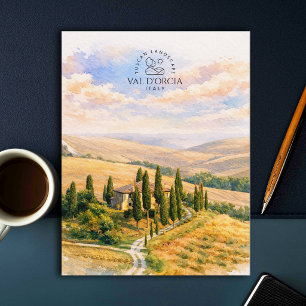 Val d'Orcia, Italy Watercolor Tuscan Landscape Postcard