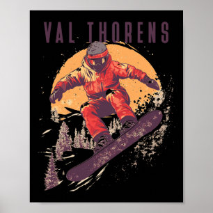 Val Thorens France Retro Snowboard Poster