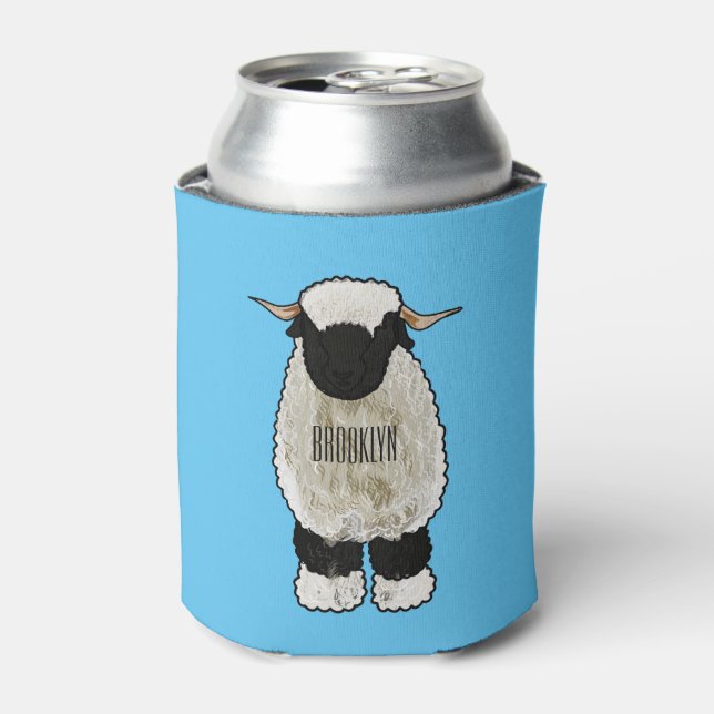 Valais Blacknose sheep cartoon illustration Can Cooler (Can Front)