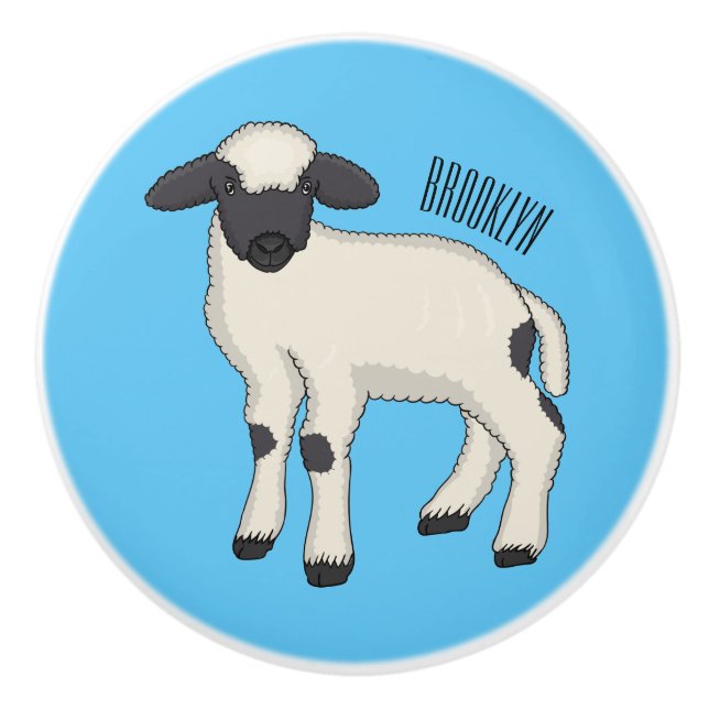 Valais Blacknose sheep cartoon illustration Ceramic Knob (Front)