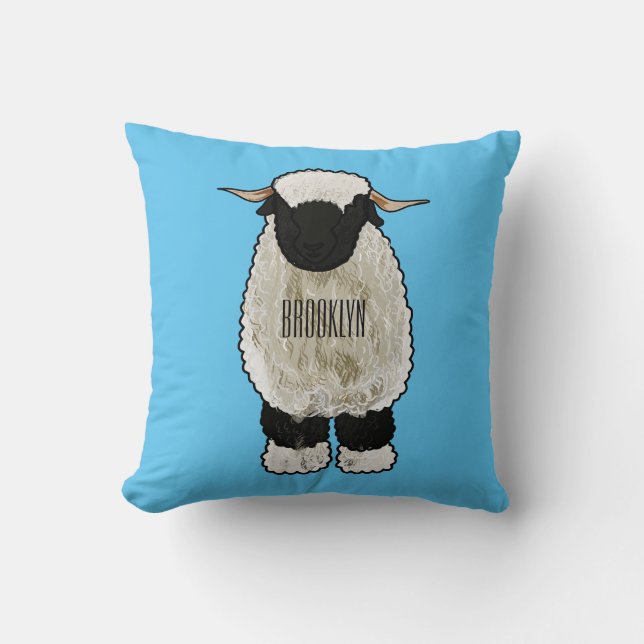 Valais Blacknose sheep cartoon illustration Cushion (Front)