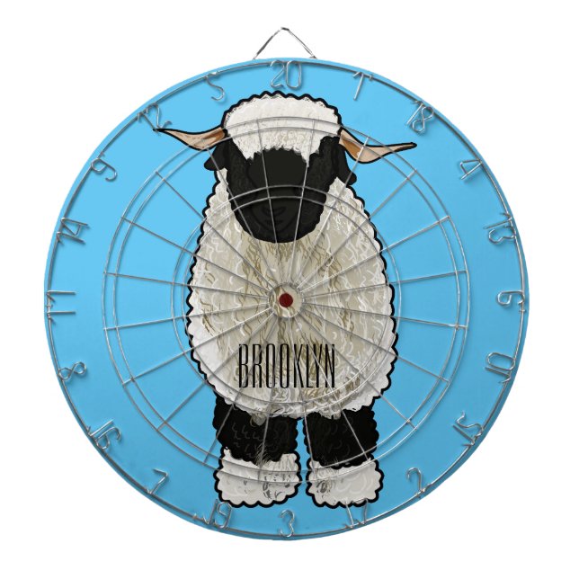 Valais Blacknose sheep cartoon illustration Dartboard (Front)