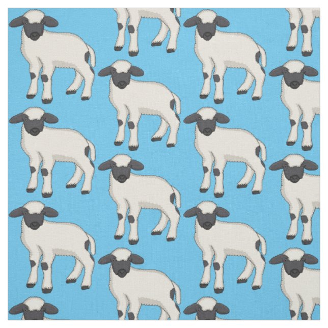 Valais Blacknose sheep cartoon illustration Fabric (Swatch)