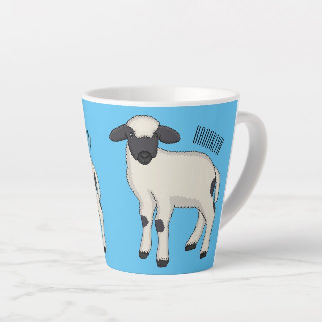Valais Blacknose sheep cartoon illustration Latte Mug (Right Angle)