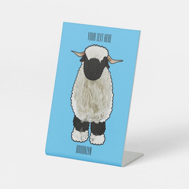 Valais Blacknose sheep cartoon illustration Pedestal Sign (Front)