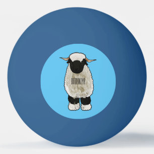 Valais Blacknose sheep cartoon illustration Ping Pong Ball