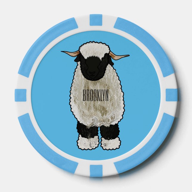Valais Blacknose sheep cartoon illustration Poker Chips (Front)