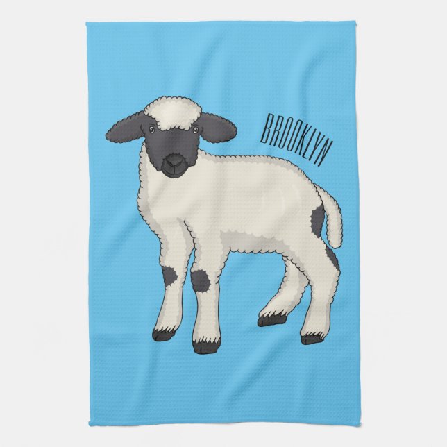 Valais Blacknose sheep cartoon illustration Tea Towel (Vertical)