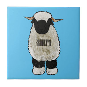 Valais Blacknose sheep cartoon illustration Tile