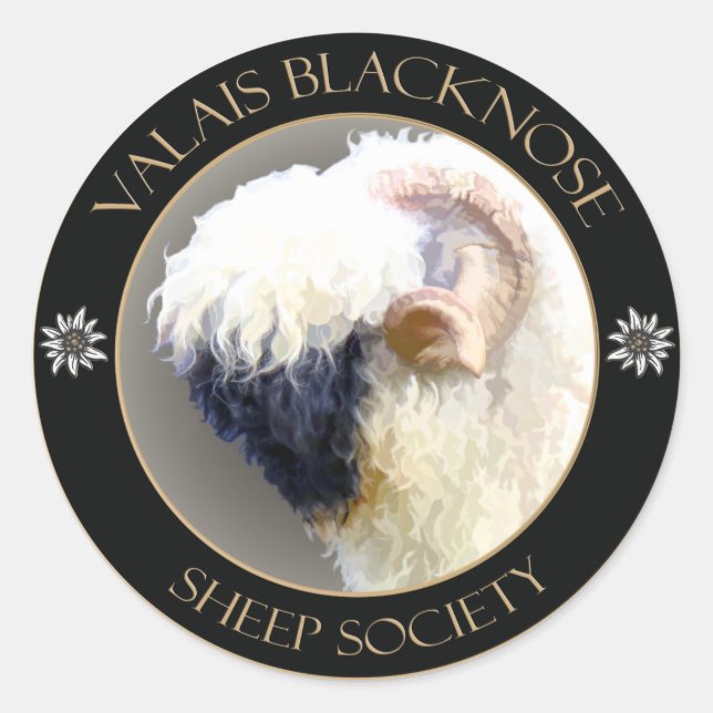 Valais Blacknose Sheep Logo Round 3" Sticker - (Front)