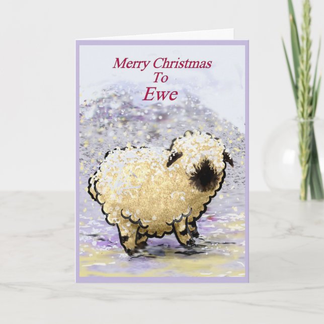 Valais Blacknose Sheep Merry Christmas Holiday Card (Front)