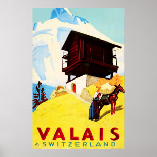 VALAIS Switzerland Alpine Resorts Travel Tourism Poster