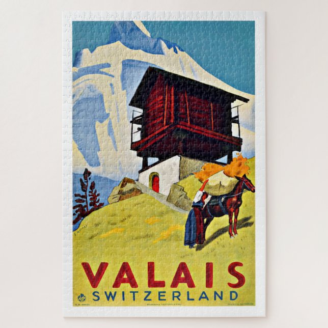 Valais Switzerland Farmhouse Mountain Vintage Jigsaw Puzzle (Vertical)