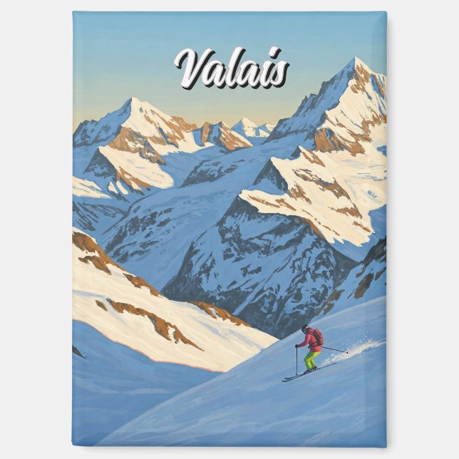 Valais Switzerland Skiing Skier Travel Magnet (Front)