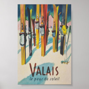 Valais Switzerland Vintage Ski Poster