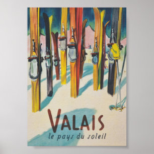 Valais Switzerland Vintage Ski Poster