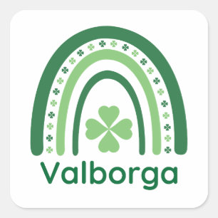 Valborga Name Clover Boho Rainbow Square Sticker