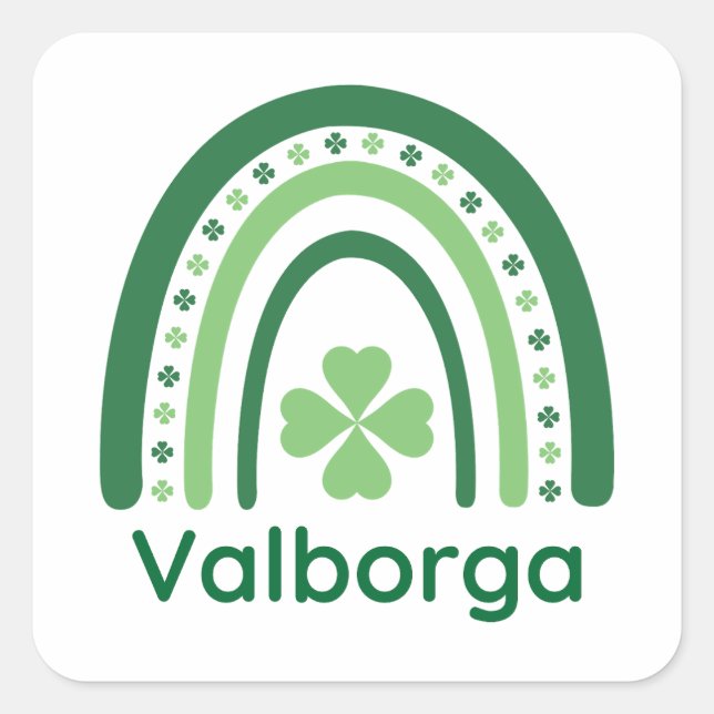 Valborga Name Clover Boho Rainbow Square Sticker (Front)