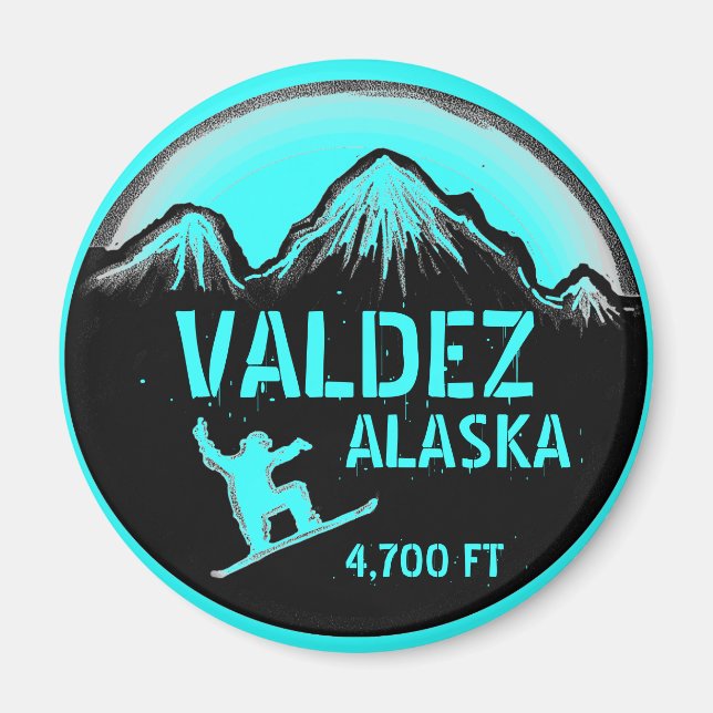 Valdez Alaska teal snowboard art magnet (Front)