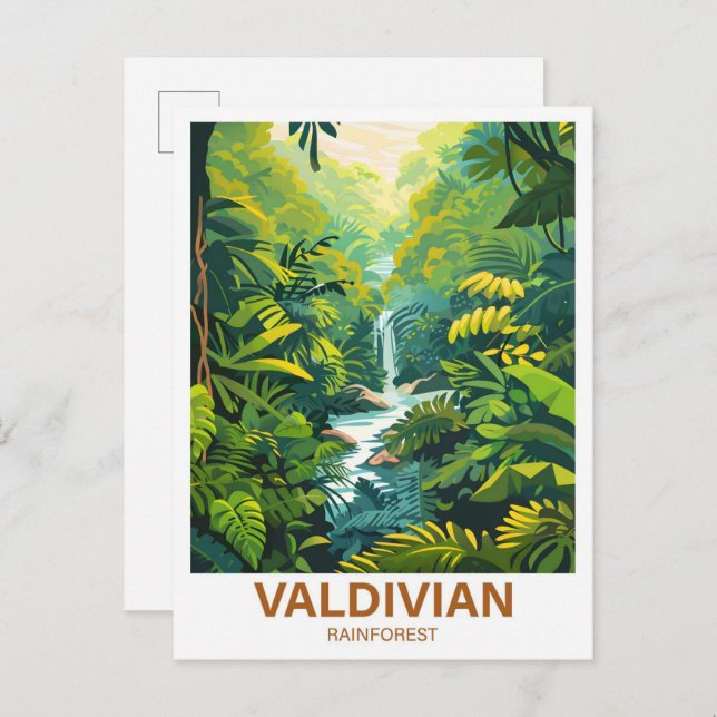 Valdivian Rainforest Illustration Travel Postcard (Front/Back)