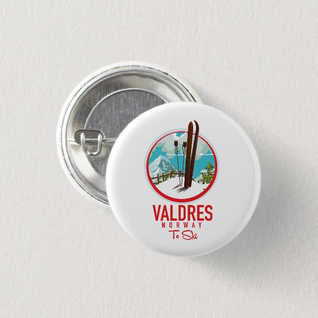 Valdres Norway Ski logo 3 Cm Round Badge (Front & Back)