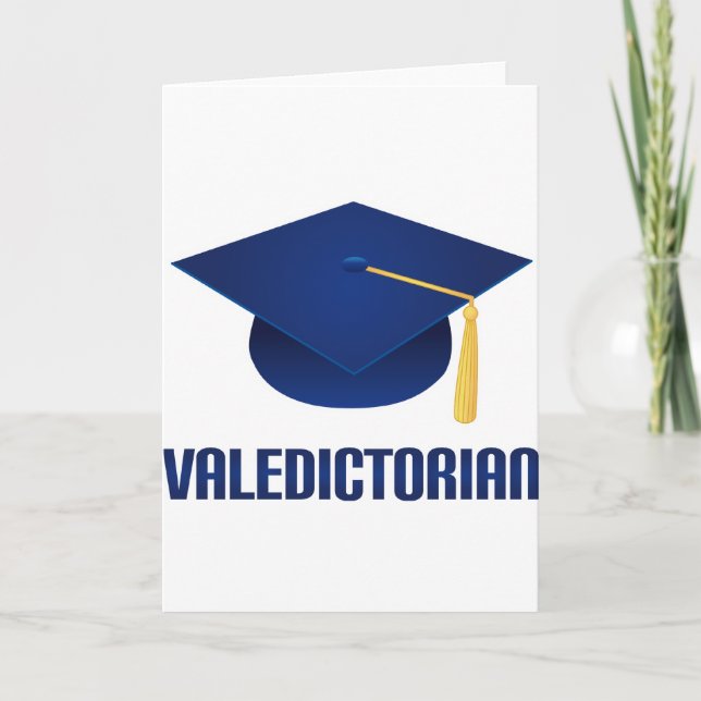 Valedictorian Blue Grad Hat Graduation Gift Card (Front)