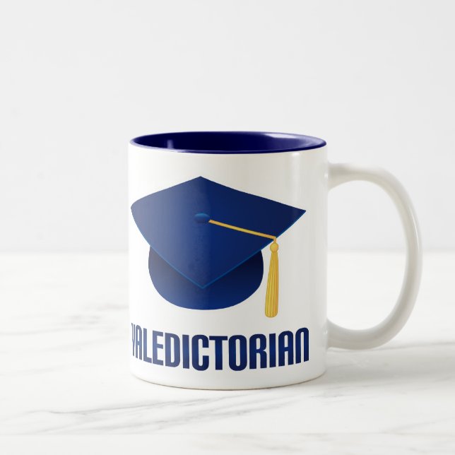 Valedictorian Blue Grad Hat Graduation Gift Two-Tone Coffee Mug (Right)