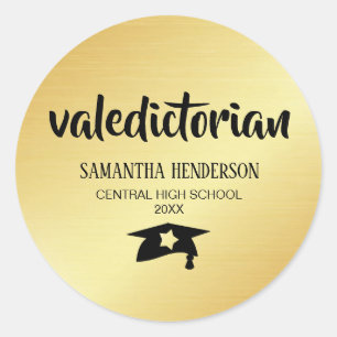 Valedictorian Gold  Personalised Graduation Classic Round Sticker