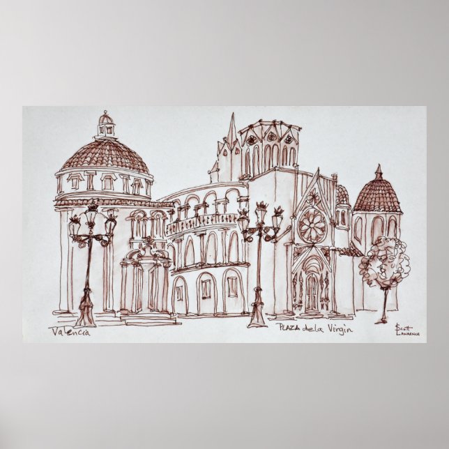 Valencia Cathedral in Plaza de la Virgin Poster (Front)