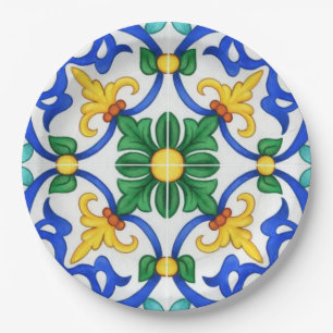 Valencia Garden Spanish Blue Green Mediterranean Paper Plate