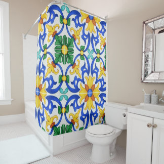 Valencia Garden Spanish Blue Green Mediterranean Shower Curtain