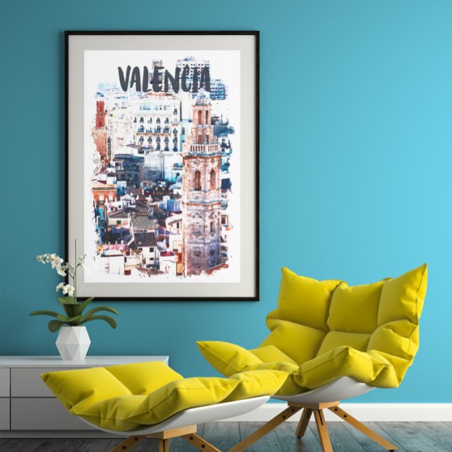 Valencia Spain Architecture Watercolor City  Poster (Valencia Spain Architecture Poster)