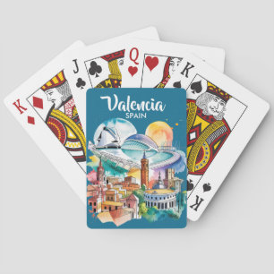 Valencia Spain Cityscape Watercolor Travel Custom Playing Cards