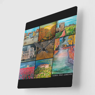 Valencia Spain Collage Painting by Alfred Fox Square Wall Clock