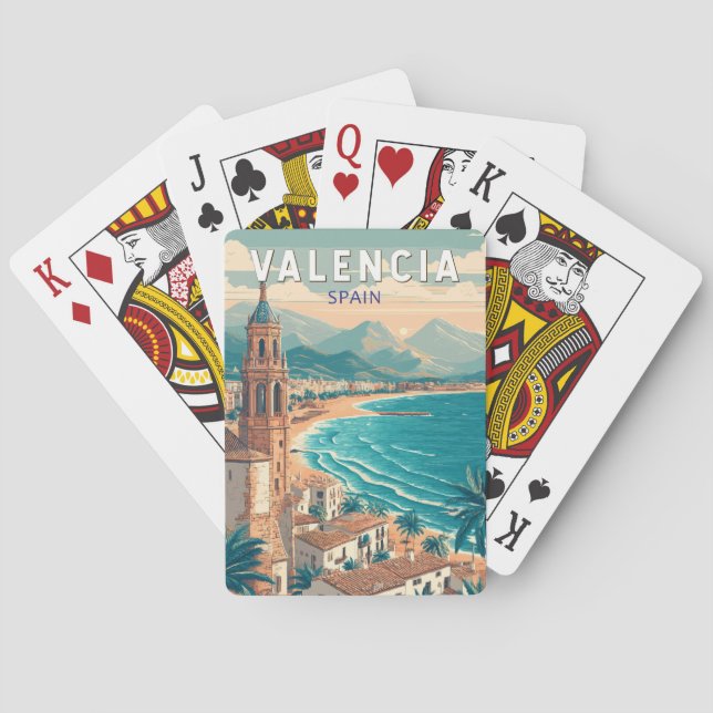Valencia Spain Illustration Travel Art Vintage Playing Cards (Back)