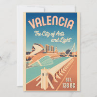 Valencia Spain Retro Skyline Cityscape Travel