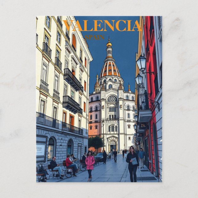 Valencia Spain Travel Art Vintage Postcard (Front)