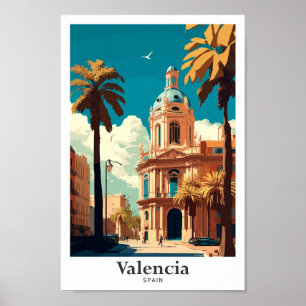Valencia Spain Travel Vintage Illustration Poster