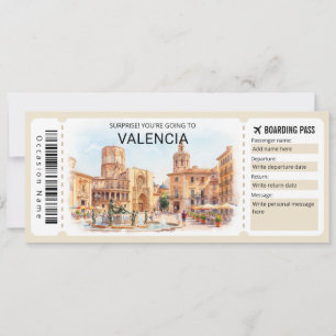 Valencia Spain Trip Boarding Pass Ticket Invitation