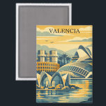 Valencia Spain Vintage - Minimalist Colorful Magnet<br><div class="desc">Whether you’re a world traveler, an expat missing the Turia Gardens, or a lover of mid-century modern decor, this colorful Valencia magnet is the perfect statement piece. Featuring a clean, flat-design aesthetic and a sun-drenched palette, it evokes the warmth of the Costa Blanca. Ideal for a gallery wall, a modern...</div>