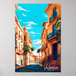 Valencia Spain vintage travel illustration Poster