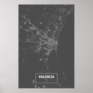 Valencia, Spain (white on black) Poster